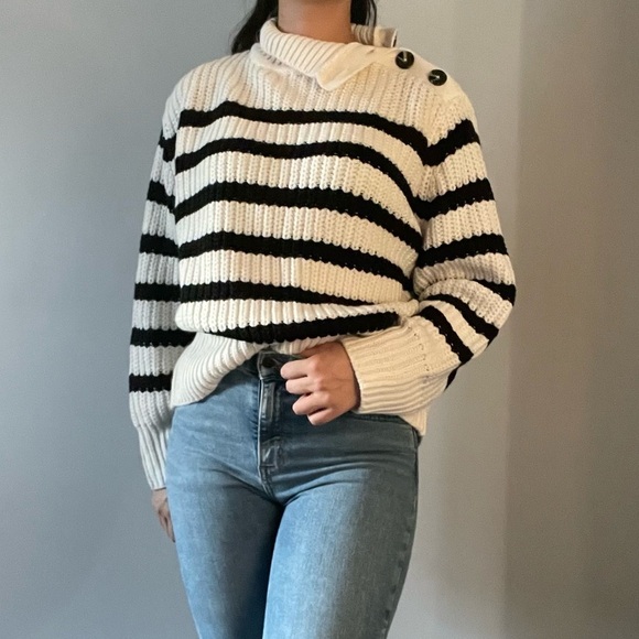 Zara Cream and Black Striped Turtleneck Sweater - Picture 2 of 10